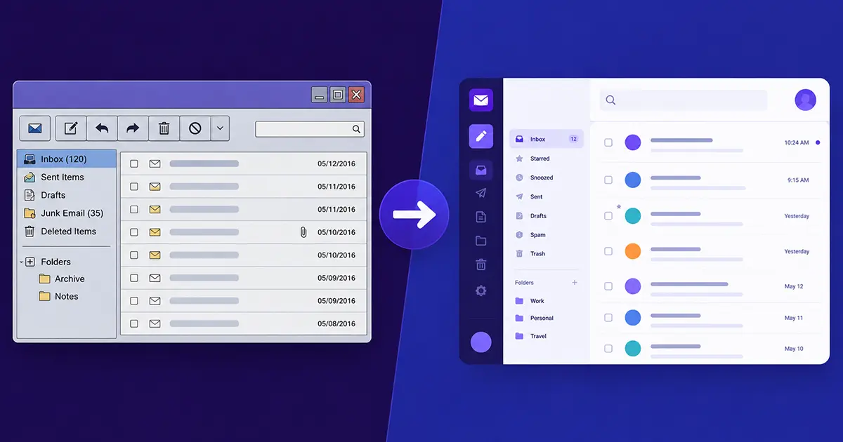 Side-by-side comparison of old and modern temporary email interfaces