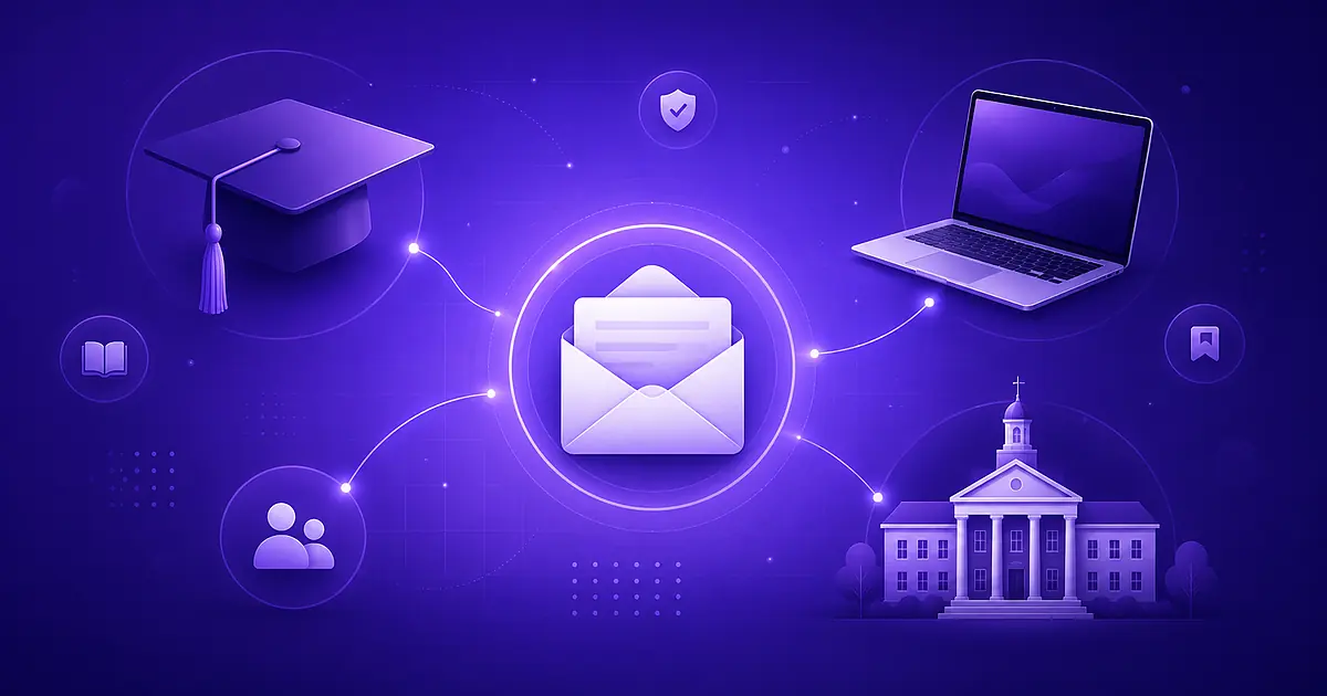 College student using a temporary email inbox on a laptop between classes