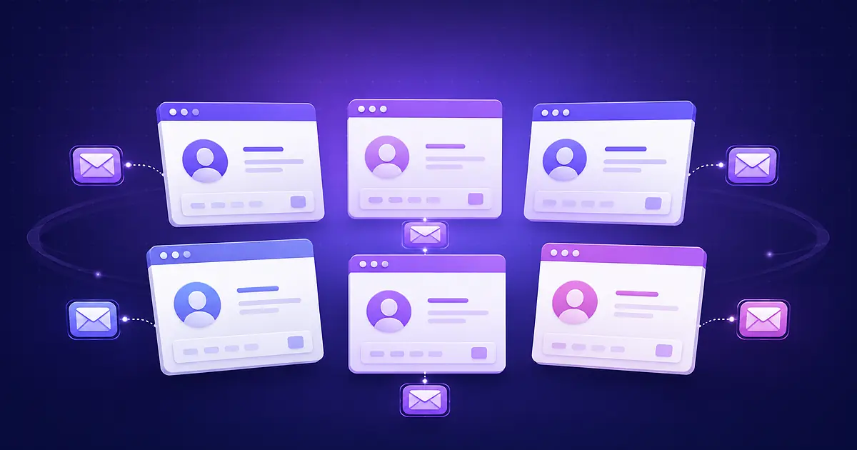 Multiple browser profiles each connected to its own temporary email inbox