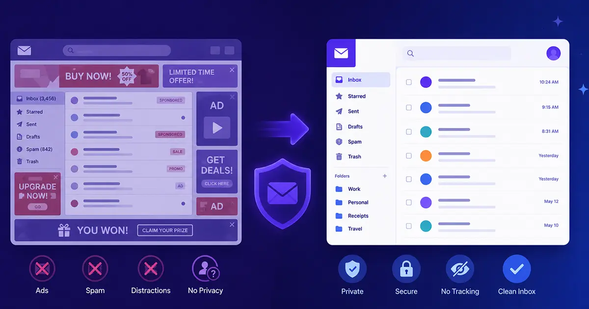 Split screen comparing old YopMail interface with modern temp mail alternative